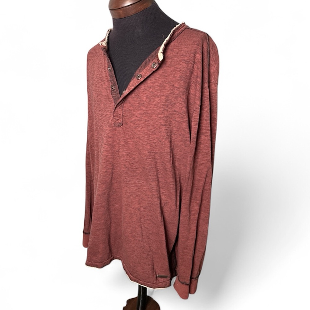 Jeremiah Men's Casual Henley Shirt Burgundy Plum Snap Buttons Long Sleeve Sz XXL